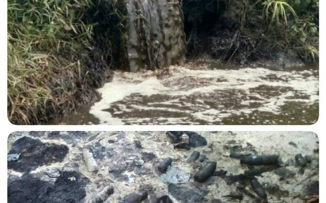 Aliran limbah pabrik kelapa sawit, PT BAM di Desa Sungai Gelam, Kecamatan Sungai Gelam, Kabupaten Muaro Jambi itu bermasalah. Foto : Pembuangan limbah pabrik.