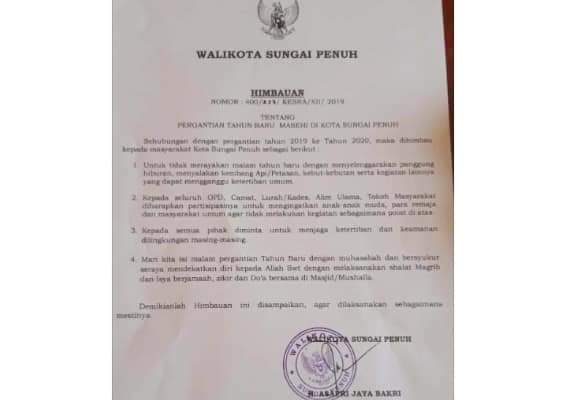 Jelang Peringatan Tahun Baru, Ini Himbauan Walikota