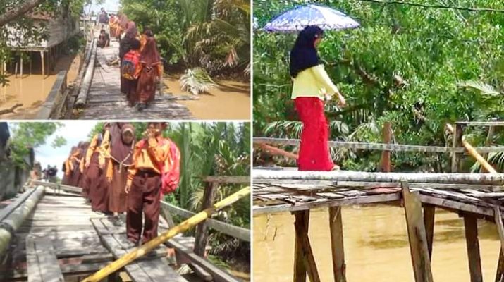 Semakin Tak Menentu, Jembatan Akses Antar RT di Tanjabbar Nyaris Ambruk