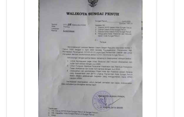 Walikota Terbitkan Surat Edaran Bebaskan Pajak Hotel