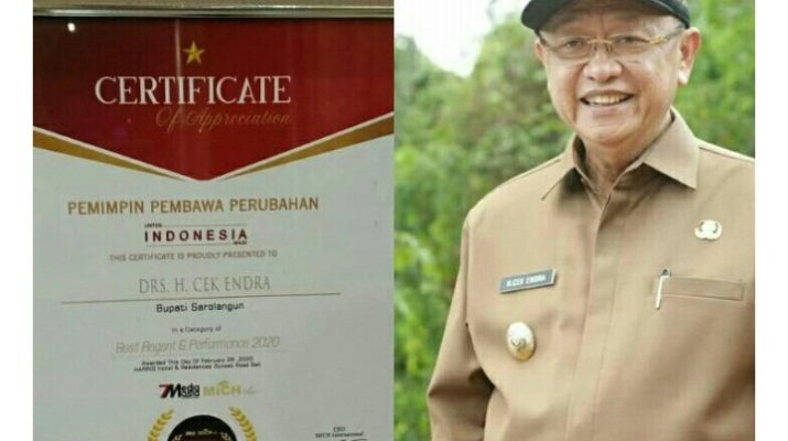 Bupati Sarolangun Raih Penghargaan