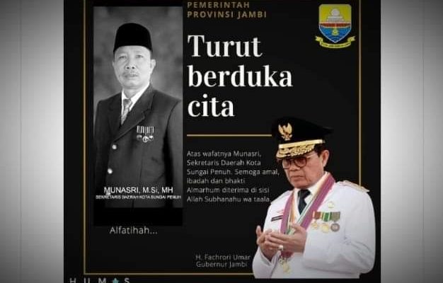 Pemprov Jambi Turut Berdukacita, Atas Wafatnya Sekda Sungai Penuh