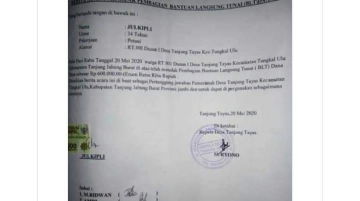 Merasa Mampu, Seorang Warga Tanjabbar Tolak BLT
