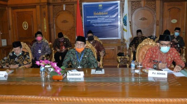 Halal Bihalal Pemprov Jambi, Gubernur Fachrori Umar via Vidcon dengan bupati/walikota, Kamis (28/05/2020) sampaikan pesan Covid-19