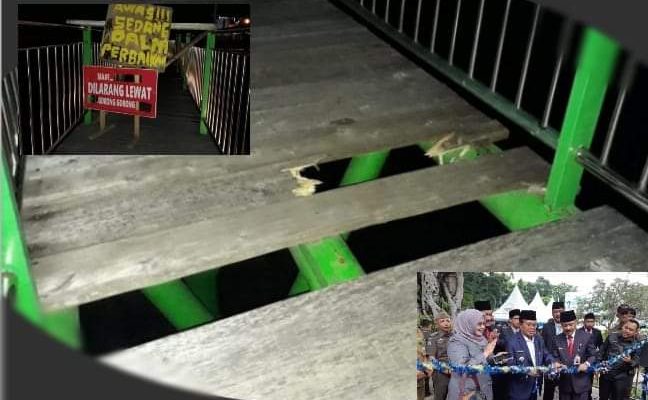 Belum Setahun Diresmikan, Lantai Jembatan RTH Taman Anggrek Mulai Ambruk