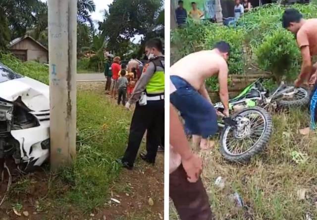 Kecelakaan lalu lintas di Kenalip, Pamenang, Kabupaten Merangin, Sabtu (18/8/20) pagi Avanza versus KLX, menelan korban 1 tewas.