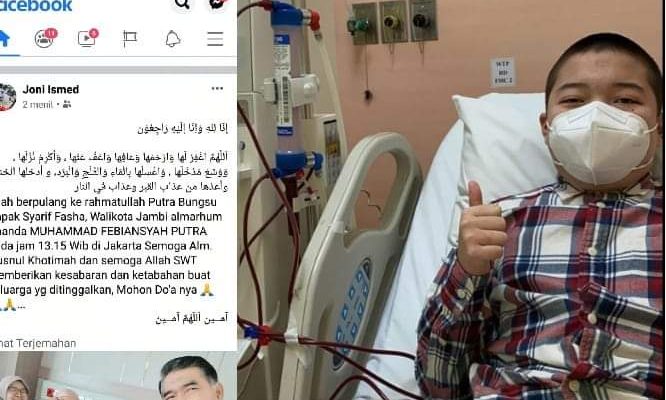 Baru Saja, Putra Bungsu Walikota Jambi Meninggal Dunia