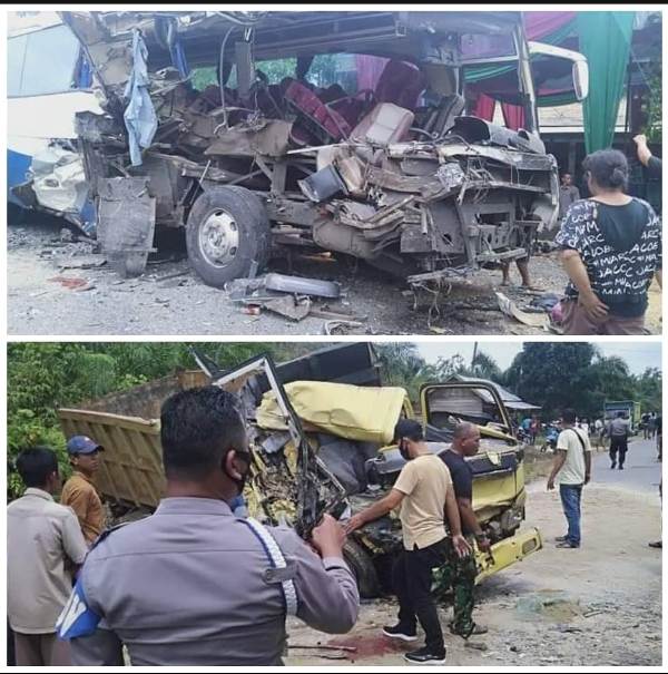 Kecelakaan di Kecamatan Pelepat. Kronologi kecelakaan beruntun bus, truk dan motor di Bungo, Rabu (30/9/20) bermula dari salip kendaraan.