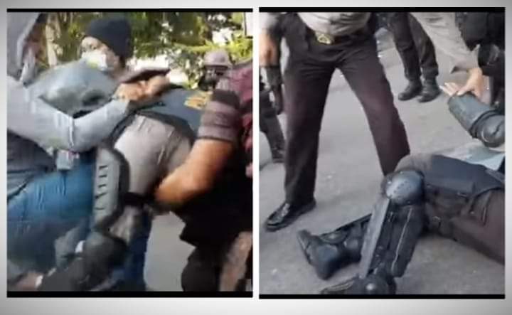 Demo tolak Omnibus Law di Jambi, Selasa (20/10/2020) berujung ricuh. 28 orang diamankan Polda Jambi, termasuk saat bentrok sesama polisi.