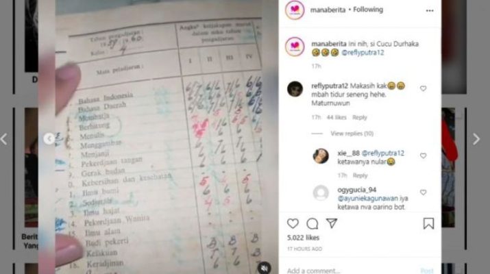 Jagat maya di hibur dengan sebuah video seorang Cucu yang memperlihatkan isi rapor neneknya dahulu. Dalam video yang viral ini, tampak ia