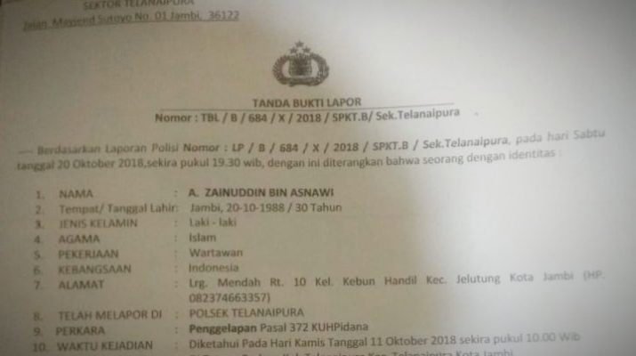 Sungguh malang nasib seorang wartawan di Jambi ini. Pasalnya, sudah bersusah payah kumpulkan uang buat beli kendaraan, motor pria yang akrab disapa Udin ini malah dibawa kabur rekannya berinisial ZI.