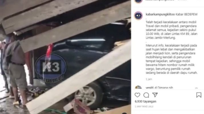 Lagi, Kecelakaan di jalan lintas Jambi-Merlung. Kali ini, lakalantas antara mobil travel dan mobil pribadi, yang mengakibatkan mobil berwarna