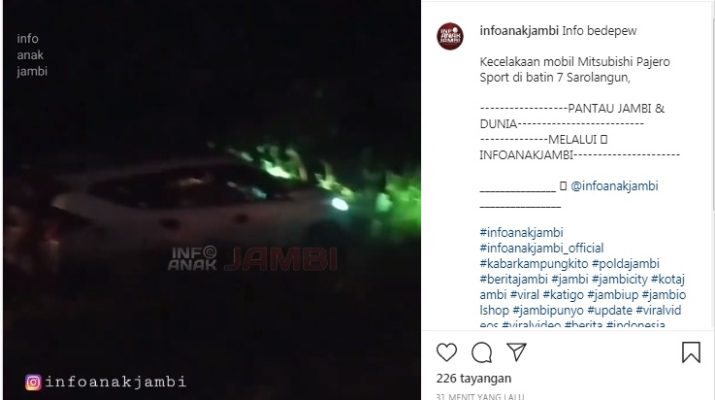 Baru saja, terjadi kecelakaan yang melibatkan sebuah mobil sport di kawasan Bathin 7, Kabupaten Sarolangun. Senin (21/12/2020) dini hari.