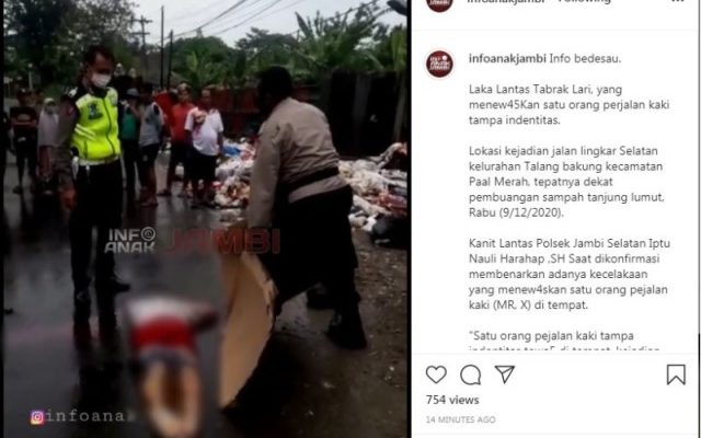 lakalantas di Jambi terjadi. Kali ini, bertepatan dengan pesta demokrasi, telah terjadi insiden tabrak lari yang tewaskan 1 di tempat.