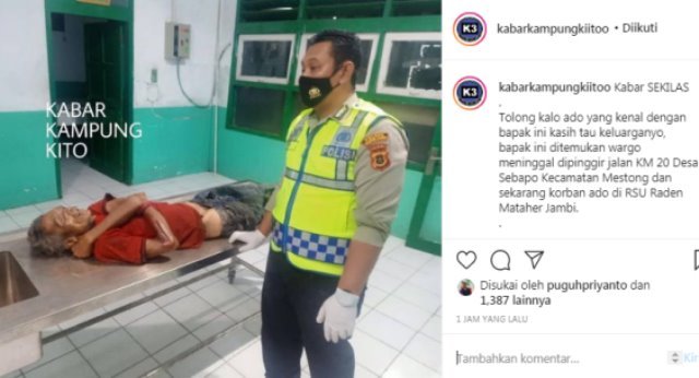 Seorang pria di Jambi di temukan tewas di pinggir jalan, yang berada kawasan KM 20 Desa Sebapo Kecamatan Mestong Muaro Jambi, Jumat (25/2/2020). Hal ini, di duga lelaki tersebut korban tabrak lari.