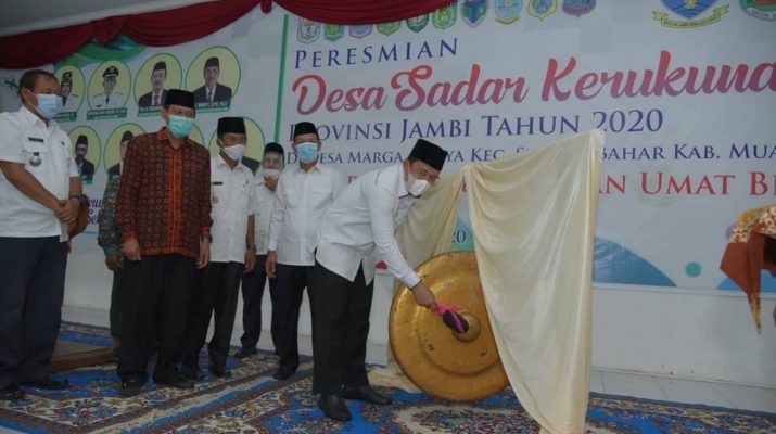 Wakil Bupati Muaro Jambi Bambang Bayu Suseno, menghadiri acara Peresmian Desa Sadar Kerukunan Provinsi Jambi Tahun 2020. Bertempat di Desa Marga Mulya, Kecamatan Sungai Bahar, Jum'at (04/12/2020).
