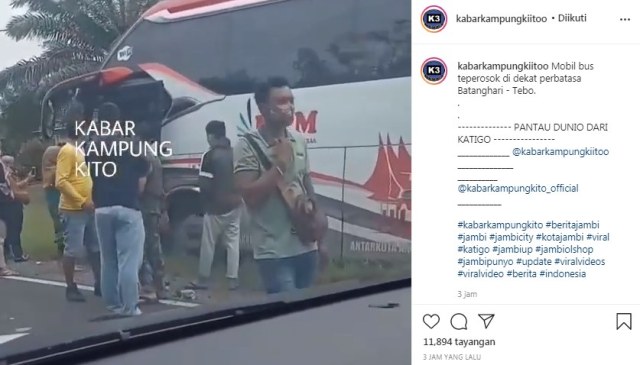 Kecelakaan di Jambi kembali terjadi saat memasuki hari pertama, tahun baru 2021. Di mana, Jum’at (01/01/21) sebauh bus antar lintas sumatera terperosot di kawasan perbatasan Batanghari-Tebo.