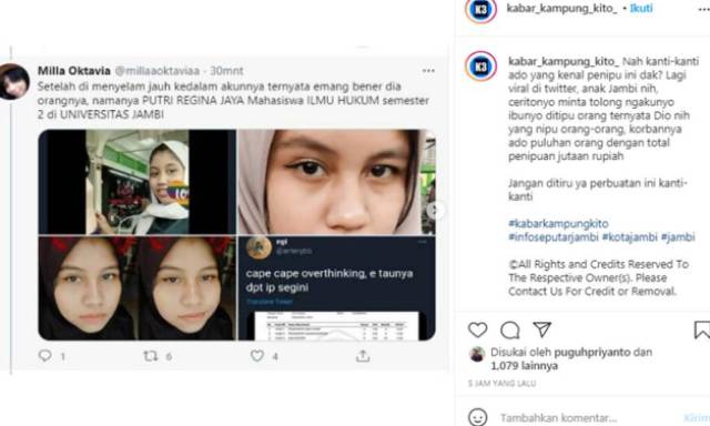 Baru-baru ini beredar seorang perempuan anak Jambi, hingga viral di Twitter. Kabarnya wanita ini di duga melakukan penipuan. Dengan modus memelas agar warganet iba karena jualan kue ibunya di batalkan pesanan.