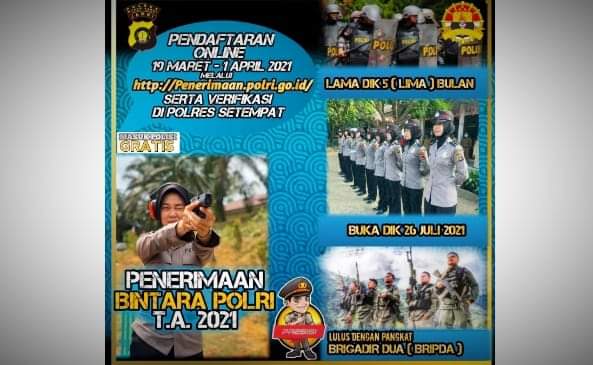 Penerimaan calon anggota Polri tahun 2021 resmi dibuka di seluruh indonesia, Jum'at (19/03/2021) termasuk di Provinsi Jambi. Lalu berapa kuota untuk di Jambi?