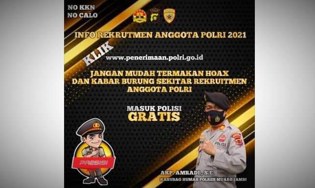 Sebentar lagi, seleksi penerimaan anggota Polri 2021 bakal di buka. Polres Muaro Jambi himbau pemuda dan pemudi di Bumi Sailun Salimbai yang berminat jadi anggota polisi, untuk mempersiapkan diri, Senin (15/03/2021).