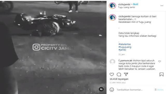 Kembali terjadi sebuah kecelakaan lalu lintas (Lakalantas) di Jambi, seorang pria meregang nyawa di duga tabrak lari di daerah Tugu Juang, Rabu (07/04/2021).