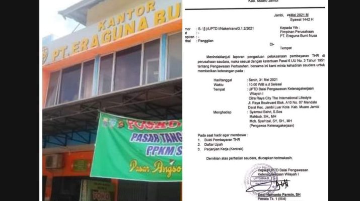 deadline ke pemerintah soal tunggakan Kontribusi Rp 10,5 M, PT Eraguna Bumi Nusa kini bermasalah dengan pekerja. PT EBN dilaporkan tak bayar THR