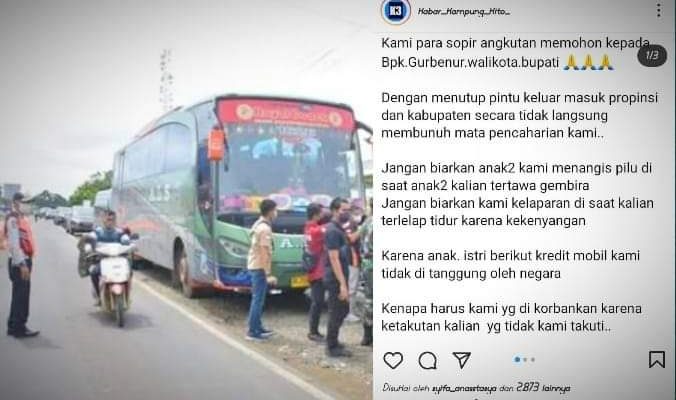 Beredar curhatan supir, yang merasa terdampak akibat mudik dilarang oleh pemerintah bikin heboh di Medsos. Warganet berikan komentar kritikan terhadap pemerintah.