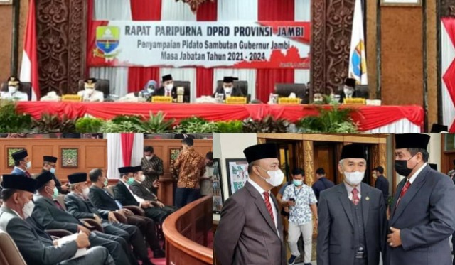 Bupati Kerinci Dr. H. Adirozal, M.Si, menghadiri Rapat Paripurna DPRD Provinsi Jambi dengan acara Penyampaian Pidato Sambutan Pertama Gubernur Jambi Periode 2021 – 2024, Dr. H. Al Haris, S.Sos, MH dan Wakil Gubernur Drs. H. Abdullah Sani, M.PdI, di Ruang Rapat Paripurna DPRD Provinsi Jambi, Jum’at (09/07/2021).