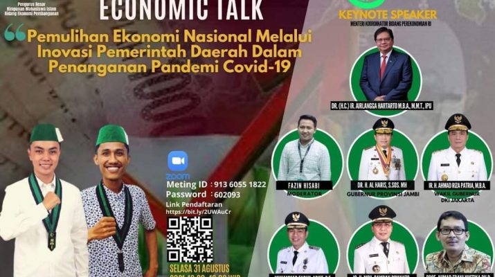 Bupati Batanghari Muhammad Fadhil Arief, menjadi pembicara ekonomi dalam kegiatan webiner nasional, yang di laksanakan oleh Pengurus Besar Himpunan Mahasiswa Islam (PB HMI).