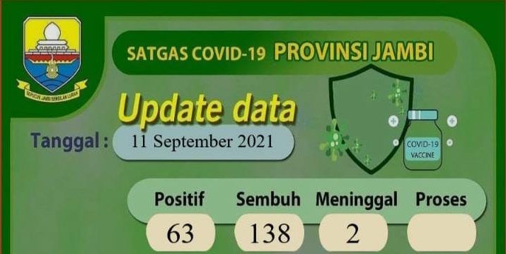 Mengalami penurunan drastis, angka penularan Covid-19 di Provinsi Jambi, Sabtu (11/09/2021) masih bertahan di bawah 100 kasus. Berikut update terbaru data Covid-19 di Jambi.