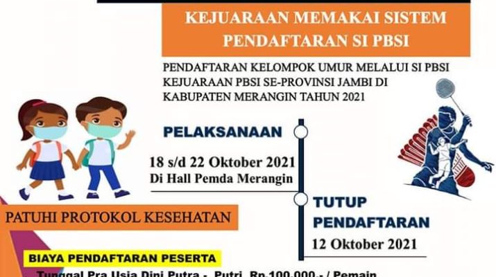 PBSI Kabupaten Merangin mengelar kejuaraan Bulutangkis antar klub seProvinsi Jambi pada 18-22 Oktober 2021. Mengembalikan marwah Merangin sebagai juara bulutangkis di Provinsi Jambi, menjadi target PBSI. 