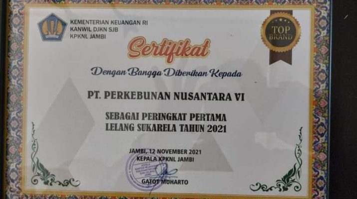 Gebrakan yang di lakukan PTPN VI memang patut di acungi jempol. Teranyar, berkat inovasinya, PTPN VI raih penghargaan dari KPKNL Jambi, hingga jadi Role Holding. 