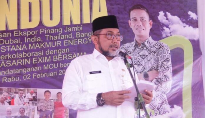 Sawit dan karet, komoditi perkebunan Jambi bertambah dengan Pinang. Punya nilai tinggi, Sekda Provinsi Jambi, Rabu (2/2/2022) lepas ekspor pinang.  
