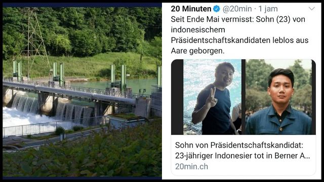 Pencarian Emmeril Kahn Mumtadz atau Eril (22) membuahkan hasil. Media swiss beritakan penemuan jenazah Eril dengan judul putra Calon Presiden. 