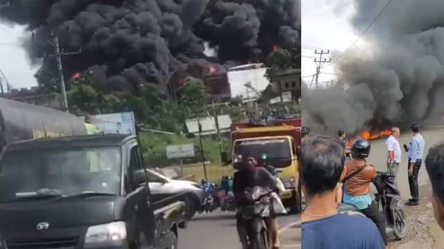 Kebakaran gudang minyak, Senin 15 Agustus 2022. Kali ini, gudang minyak terbakar di Jalan Lingkar Barat, Kecamatan Alam Barajo, Kota Jambi
