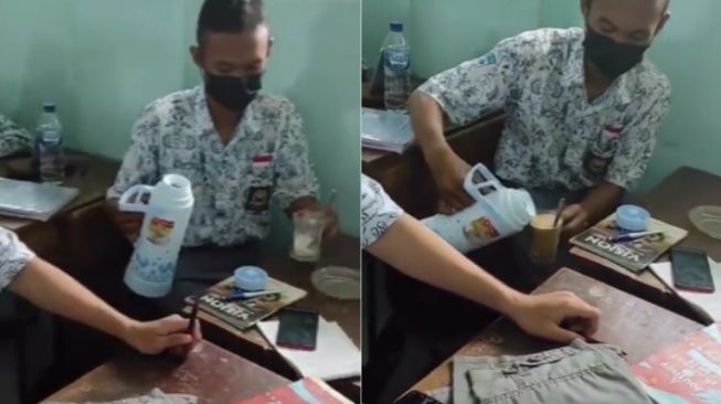 Viral pelajar ini bawa termos di kelas, sepertinya sekolah itu rumah kedua bagi pelajar tersebut, kejadian unik ini viral di media sosial.