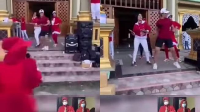 Sejumlah emak-emak terekam melakukan senam dengan joget di area masjid. Video emak-emak tersebut viral di media sosial.
