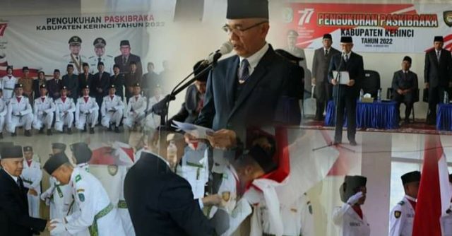 Bupati Kerinci Adirozal mengukuhkan sebanyak 30 Pasukan Pengibar Bendera Pusaka (Paskibraka) tingkat Kabupaten Kerinci tahun 2022