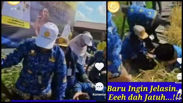 Media Sosial tengah viral dengan video jembatan ambruk saat pejabat wawancara usai panen padi di Barito Kuala. Sejumlah pejabat terjerembab