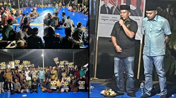 Penuhi undangan tasyakuran pembangunan jalan warga Jalan Merapi, Desa Suka Jaya, Kecamatan Rimbo Ulu, Pasangan Muda Agus Rubiyanto dan Nazar Efendi