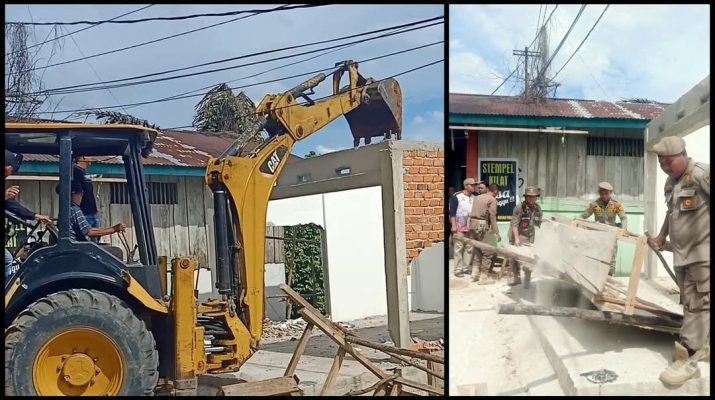 Pembangunan di Bukit Tiung, Kota Bangko, Jumat (28/3/2025) dirobohkan Satpol PP Merangin. Habis lebaran, penggusuran di Bukit Tiung bakal berlanjut.