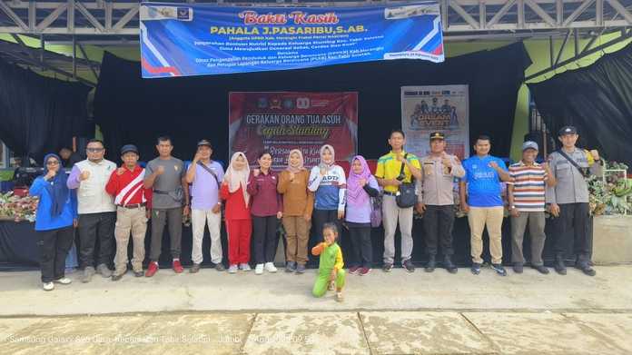 Anggota DPRD Merangin, Pahala Pasaribu gelar bakti kasih, Jumat (2/8/2025). Kegiatan sosial itu, mendukung penanggulangan stunting di Tabir Selatan.
