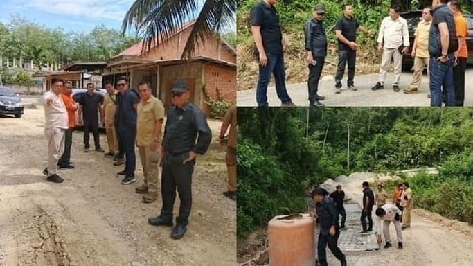 Komisi III DPRD Merangin sidak pekerjaan jalan di wilayah Sungai Manau, Kabupaten Merangin, Senin (27/10). Sidak ini Wakil Ketua Komisi III, Safrion.