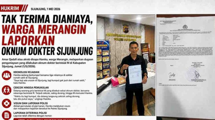 Warga Merangin, Jambi, melaporkan dugaan tindak penganiayaan yang dialaminya saat berada di Kabupaten Sijunjung, Sumatera Barat, pada Jumat (1/5/2026).