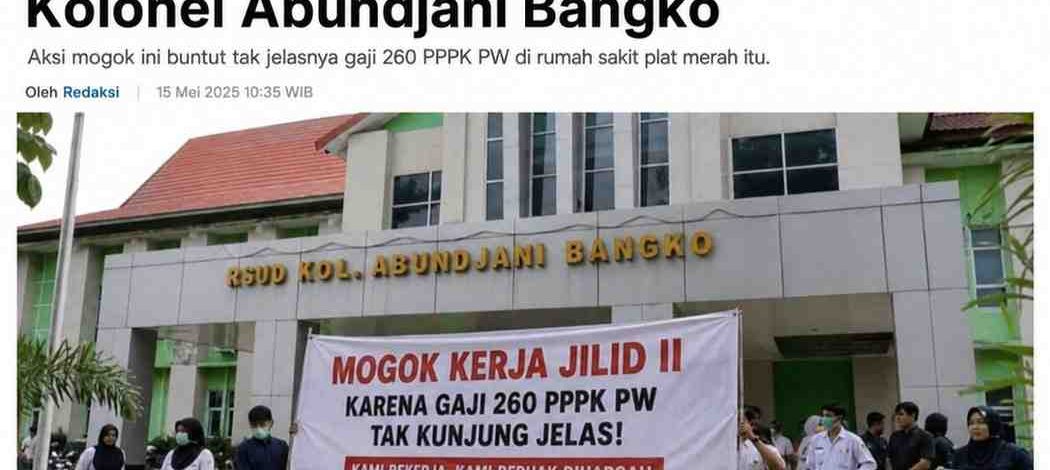 Belum adanya tindak lanjut pemerintah dari hasil RDP, hari ini Rabu (13/5/2026) mogok kerja RSUD Kolonel Abundjani jilid II mulai berjalan. 