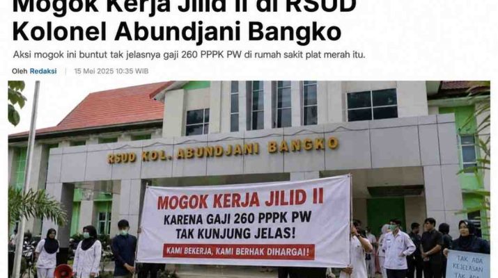 Belum adanya tindak lanjut pemerintah dari hasil RDP, hari ini Rabu (13/5/2026) mogok kerja RSUD Kolonel Abundjani jilid II mulai berjalan. 