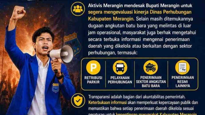 Aktivis Merangin, Adha Pratama, mendesak Bupati Merangin untuk segera melakukan evaluasi menyeluruh terhadap kinerja Dishub Merangin.