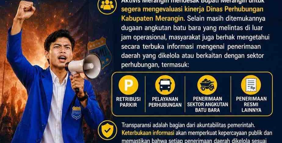 Aktivis Merangin, Adha Pratama, mendesak Bupati Merangin untuk segera melakukan evaluasi menyeluruh terhadap kinerja Dishub Merangin.