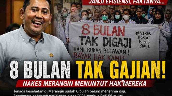 Ilustrasi berita Bupati Merangin M. Syukur dan aksi tenaga kesehatan terkait persoalan gaji yang disebut belum dibayarkan selama delapan bulan.